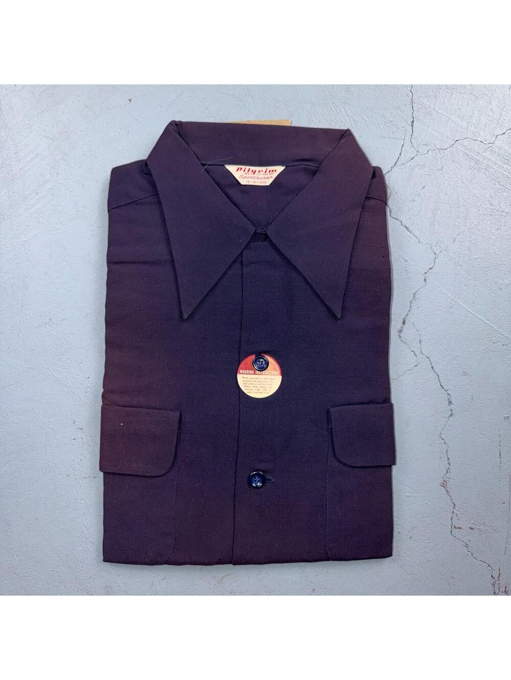 1950s NOS Gabardine Long Sleeve Button Up Loop Collar Shirt M VTG 50s Rockabilly